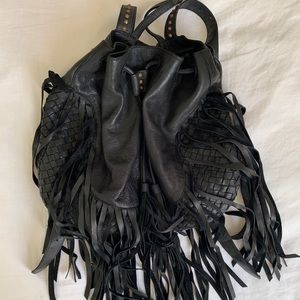 Cleobella Black leather fringe backpack with studs